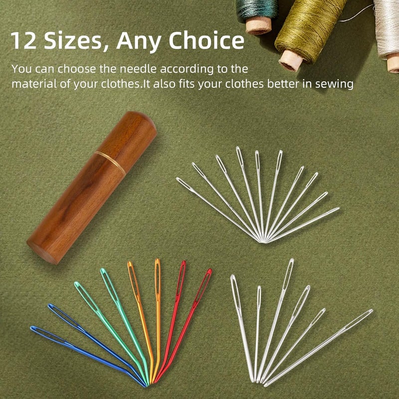 ABEJFIC 24pcs Large Eye Sewing Needles Kit, Stainless Steel Blunt Darning Needles & Bent Tapestry Needles & Sharp Hand Knitting Needles with Wooden Case,Perfect for Crochet/Darning/Yarn/Embroidery Projects - Image 3